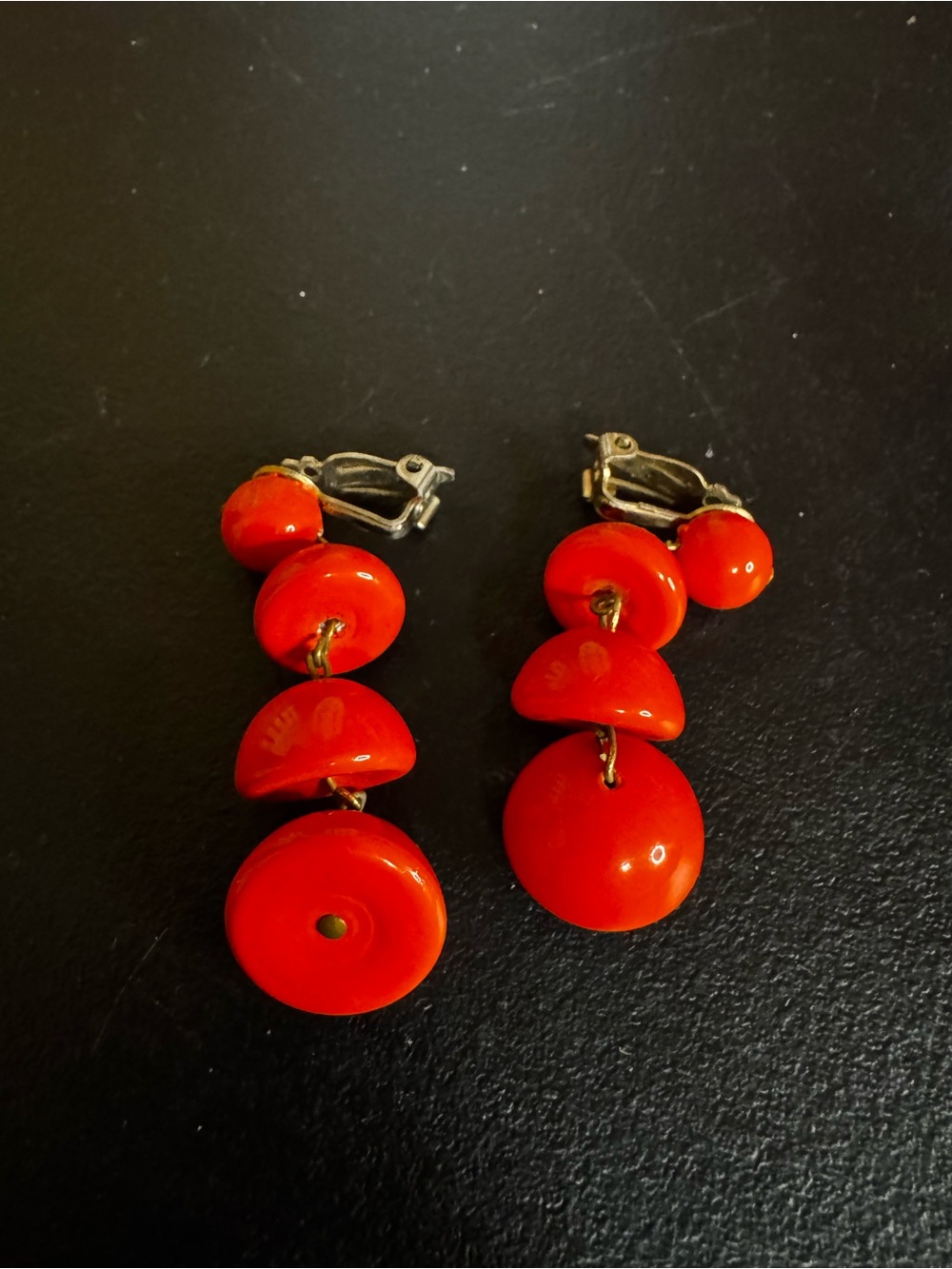 Vintage Red Stacked Bead Clip-On Earrings